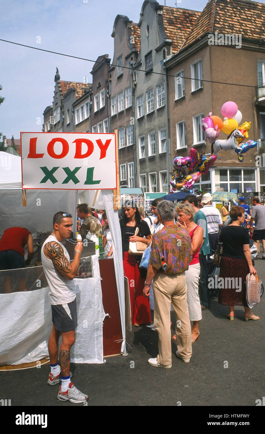 Eis-stand im Zentrum von Danzig, Polen Stockfoto