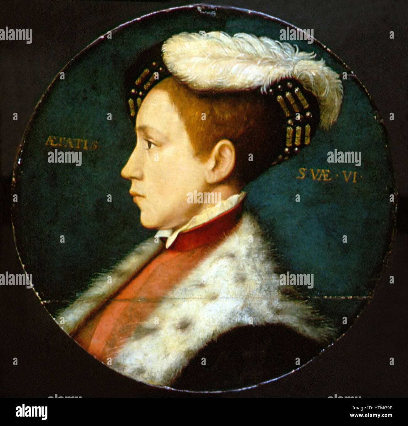 Eduard VI. (1537-1553) König von England und Irland von 1547. Sohn von Heinrich VIII. und seiner dritten Frau Jane Seymour. Immer ein kränkliches Kind, er starb eines natürlichen Todes. Porträt von Holbein. Stockfoto