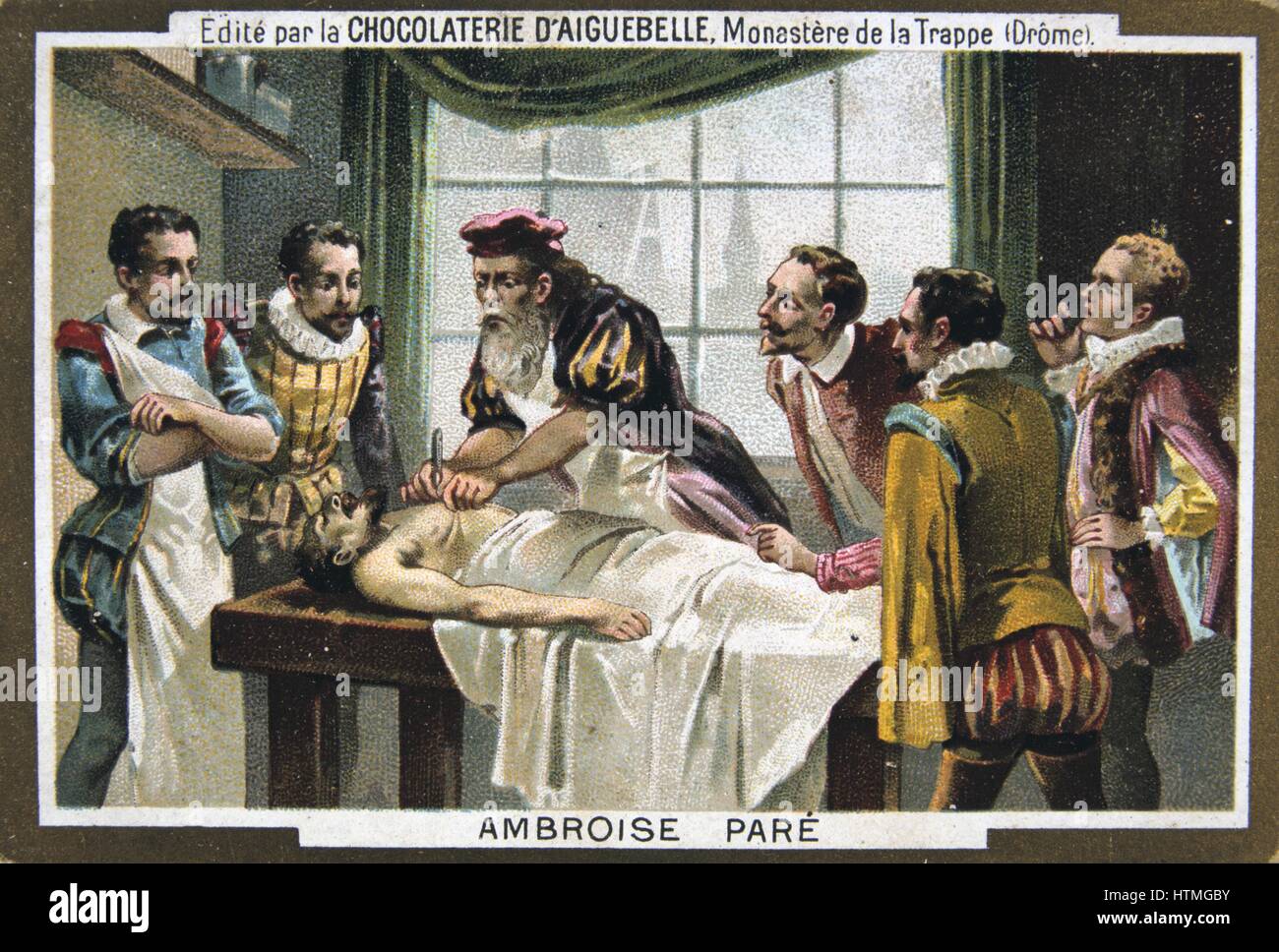 Ambroise Paré (1509-1590) französischen Militärarzt, auf einen Patienten tätig. Farblitho 1900. Stockfoto