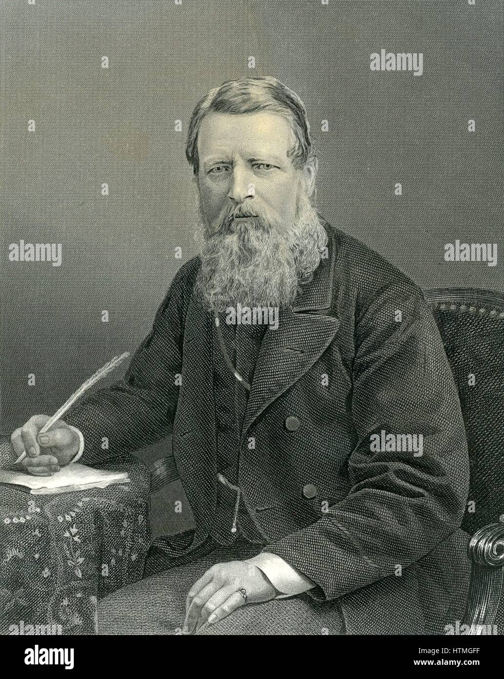 Stafford Henry Northcote, erster Earl von Iddesleigh (1818-1887) englische Staatsmann. Kanzler des Finanzministeriums 1874. 1876 wurde er Führer der konservativen Partei im House Of Commons. Kupferstich nach einem Foto. Stockfoto