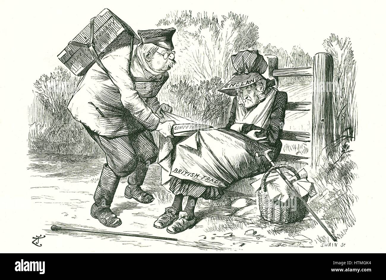 Deutschland, Großbritanniens Stellung als Weltmarktführer im Handel mit und Herstellung zu stehlen. Karikatur von John Tenniel aus 'Punch', 5. September 1896. Stockfoto