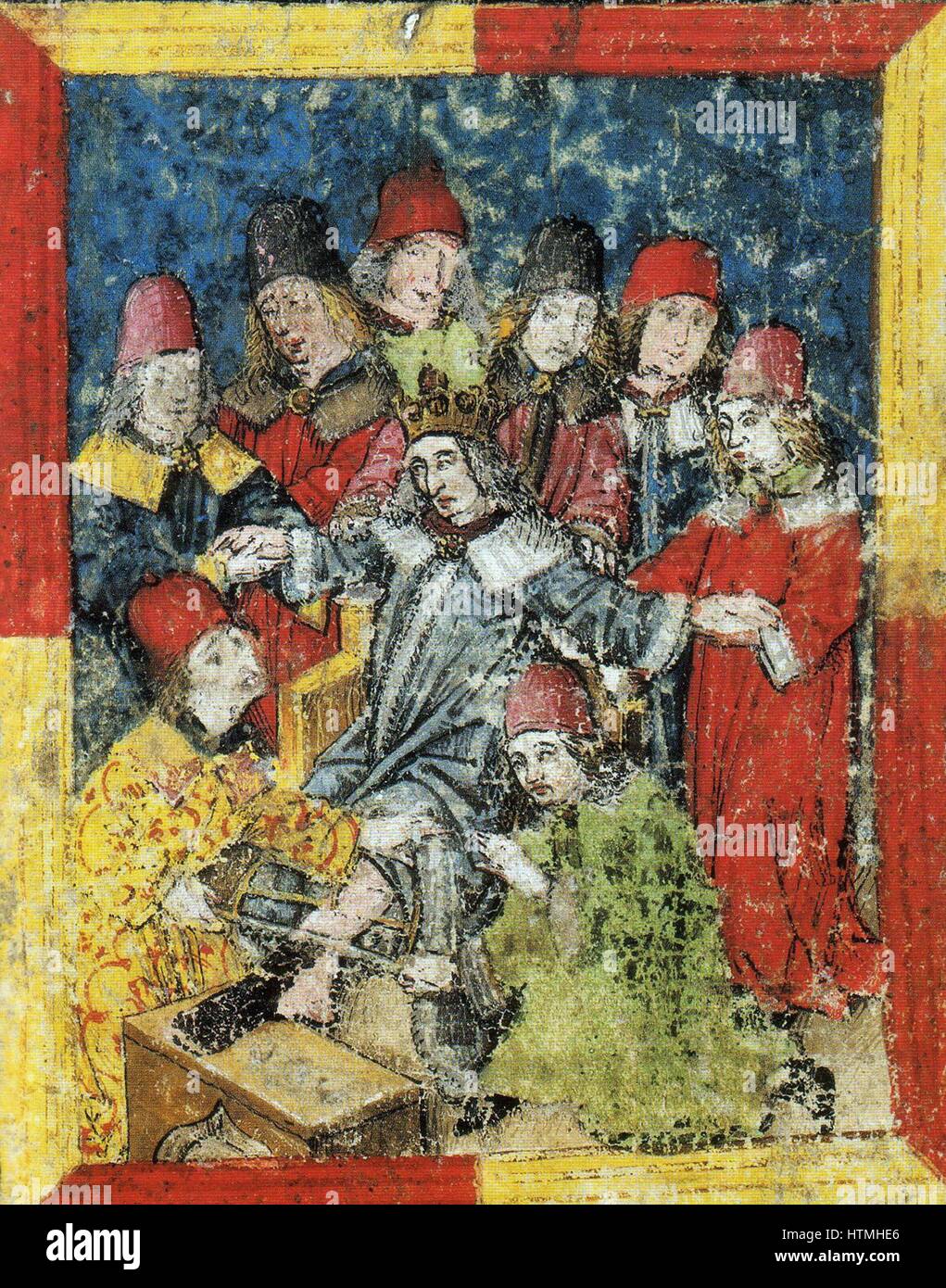 Friedrich III. von Habsburg (21 September 1415 – 19 August 1493) wurde als deutscher König als Nachfolger von Albert II. im Jahre 1440 gewählt. Im Alter von 77 Jahren starb Frederick III in Linz in einem verlassenen Versuch, sein linke Bein amputiert haben. Amputierte Bein war mit ihm begraben. Stockfoto