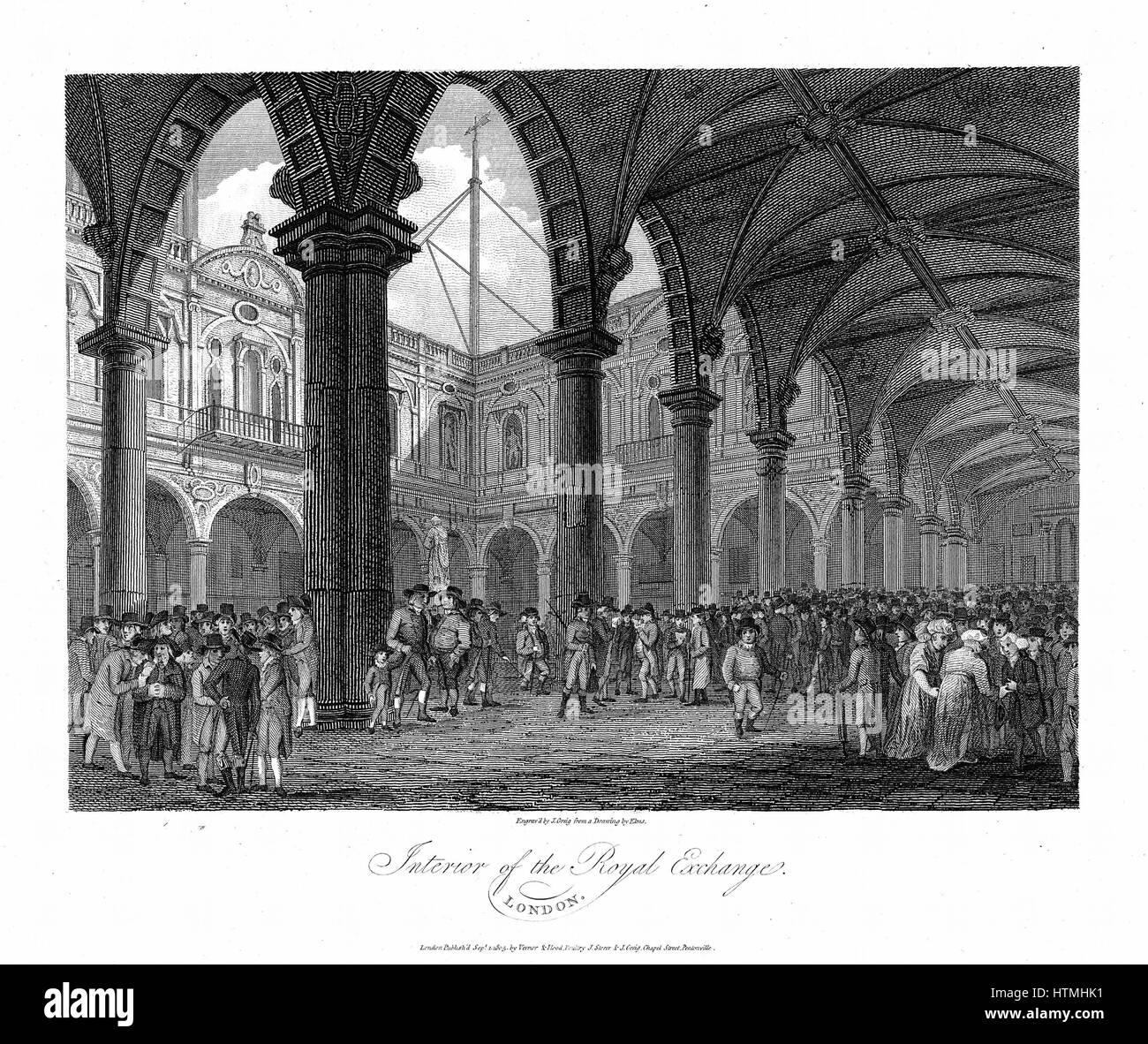 Royal Exchange London, Ende des 18. Jahrhunderts. Dies war die zweite Royal Exchange errichtet, nachdem Greshams Originalgebäude in Brand von London 1666 zerstört. Kupferstich Stockfoto