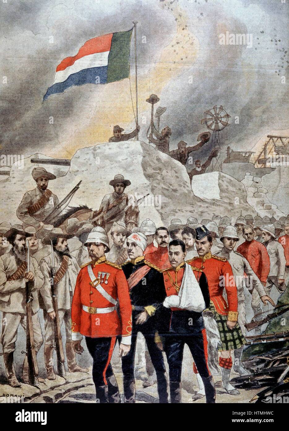 Burenkrieg: Kapitulation der britischen Garnison in Jamestown, die Buren. Britische marschieren in Haft. Von "Le Petit Journal" Paris 23. Juni 1901. Stockfoto