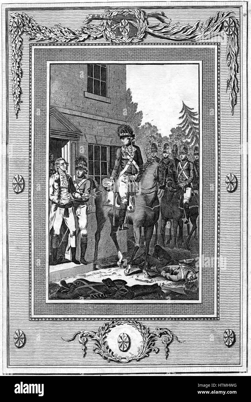 Charles Lee (1731-82) britischer amerikanischen revolutionären Allgemeine gefangengenommen durch britische Truppen 1776. Gravur Stockfoto