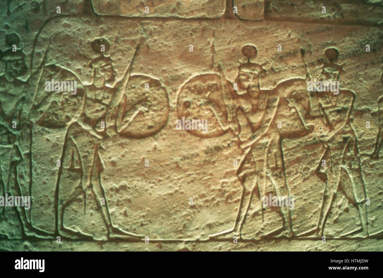 Hittite Soldaten. Kalkstein Relief. Tempel von Abu Simbel. 14.-13. Jahrhundert v. Chr. Stockfoto