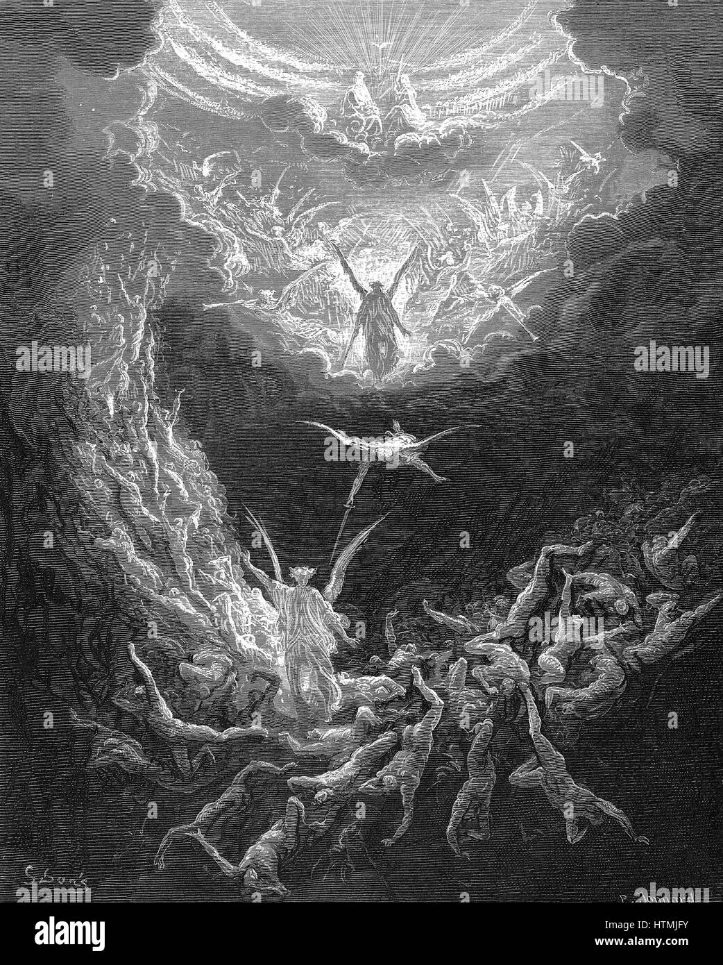 Das jüngste Gericht. "Bibel" Buch der Offenbarung 20:11. Illustration von Gustave Dore 1865-6. Holzstich Stockfoto