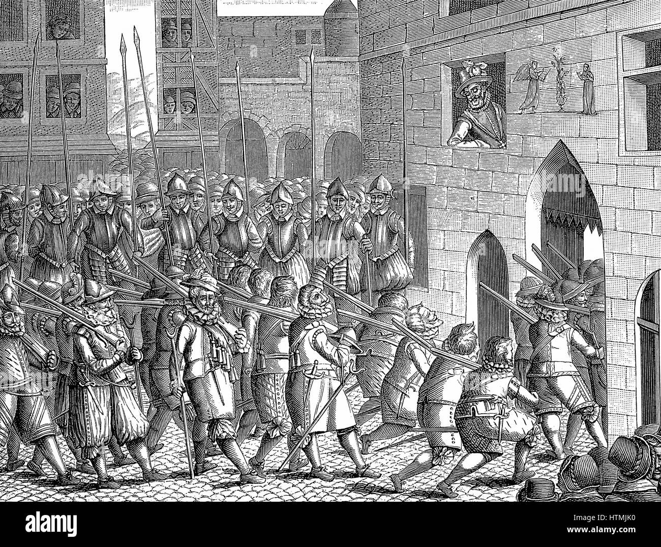 Heinrich IV. von Frankreich gerade dem Weggang von den Spaniern von Porte Saint-Denis, Paris 22 März 1594 Stockfoto