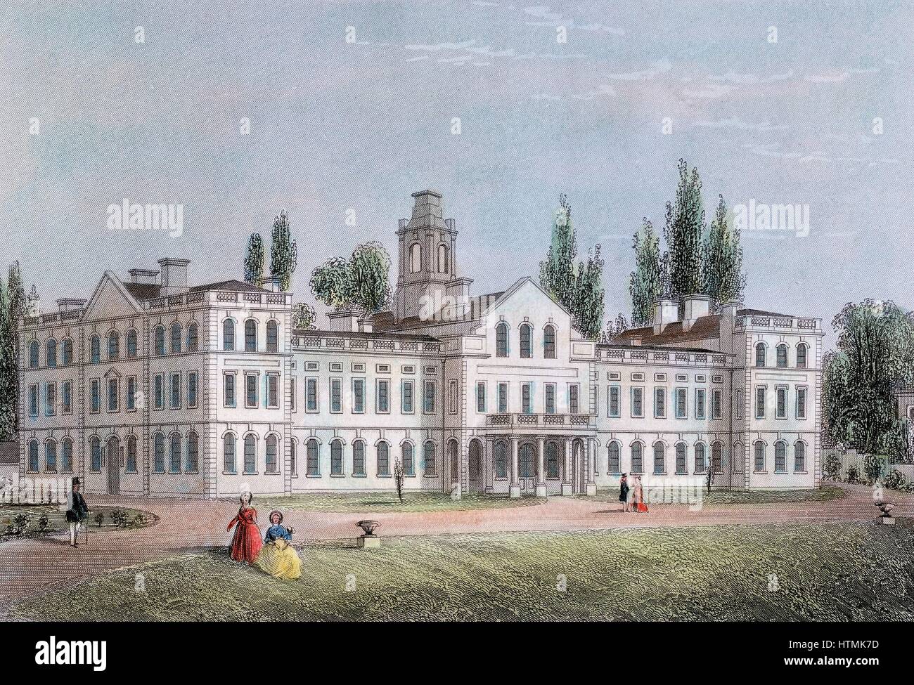 Pocken Krankenhaus, Highgate, London, c1871. Gebaut, um die Bedürfnisse der Epidemie von 1870/71. Windows zeigt Einfluss von Florence Nightingale Grundsätze von Belüftung. Gravur Stockfoto