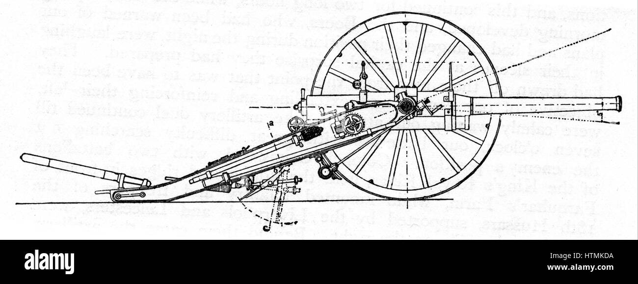 Creusot schnell feuernden Feldgeschütz, oder "Long Tom" die achtzig-vier-Pfund-Schalen geliefert und war eine mächtige Waffe im Boer Zeughaus. Gravur Stockfoto
