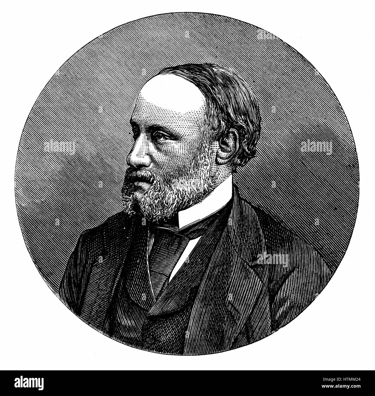 Englischer Physiker James Prescott Joule (1818-1889). Mechanische Äquivalent der Wärme (J). Gravur von 1876 Stockfoto