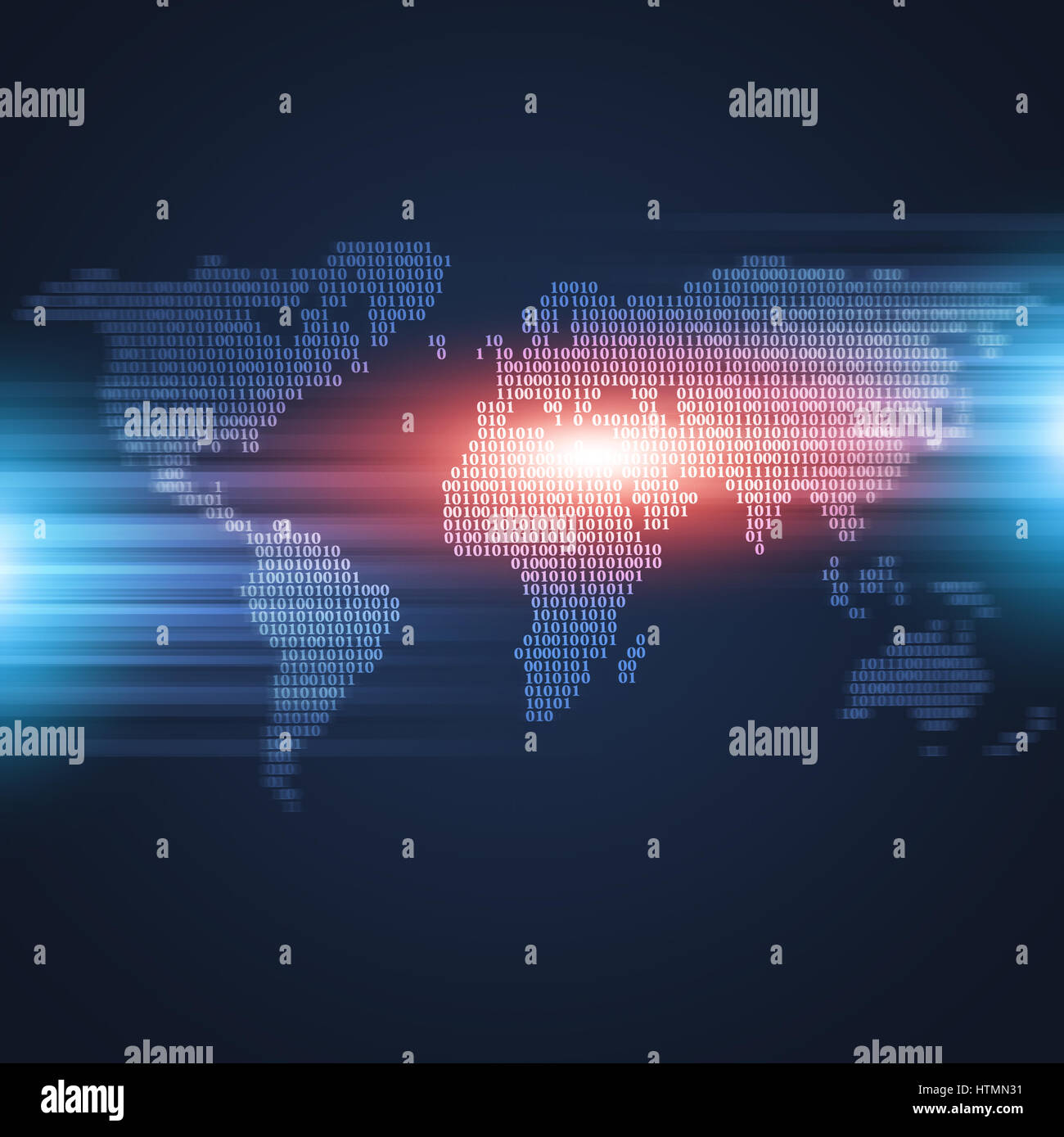 abstrakte Binärcode Welt Karte Technologie blauen Hintergrund Stockfoto