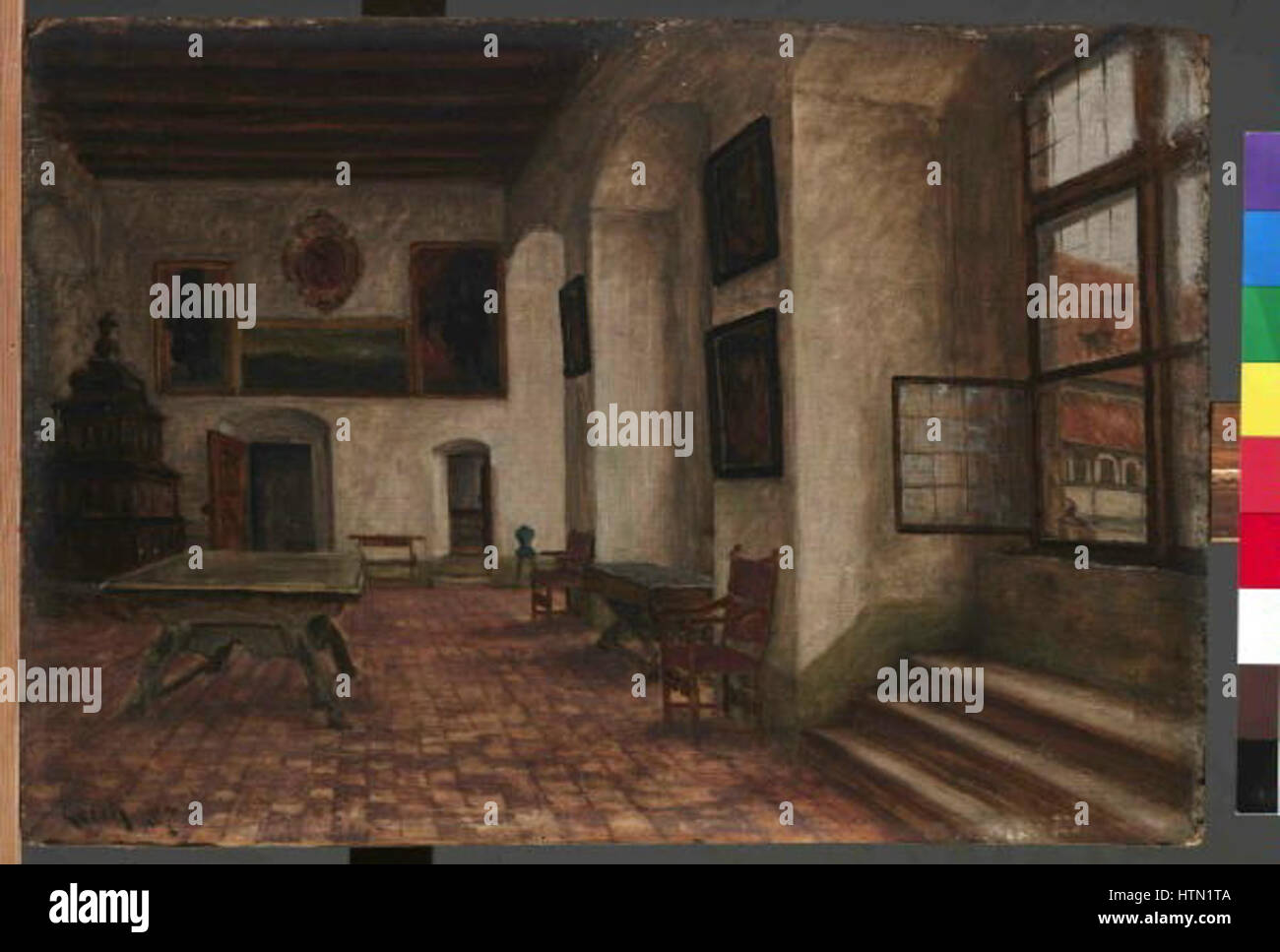 Dieses Gemälde von Lev Lerch, entstanden zwischen 1856 und 1892, zeigt das dramatische historische Ereignis, das als Verteidigung von Prag bekannt ist. Die Szene spielt in der Prager Burg und zeigt die politischen und religiösen Spannungen der Zeit. Lerchs detaillierte Arbeit beleuchtet den Moment der Gewalt und ihre historische Bedeutung in der tschechischen Geschichte. Stockfoto