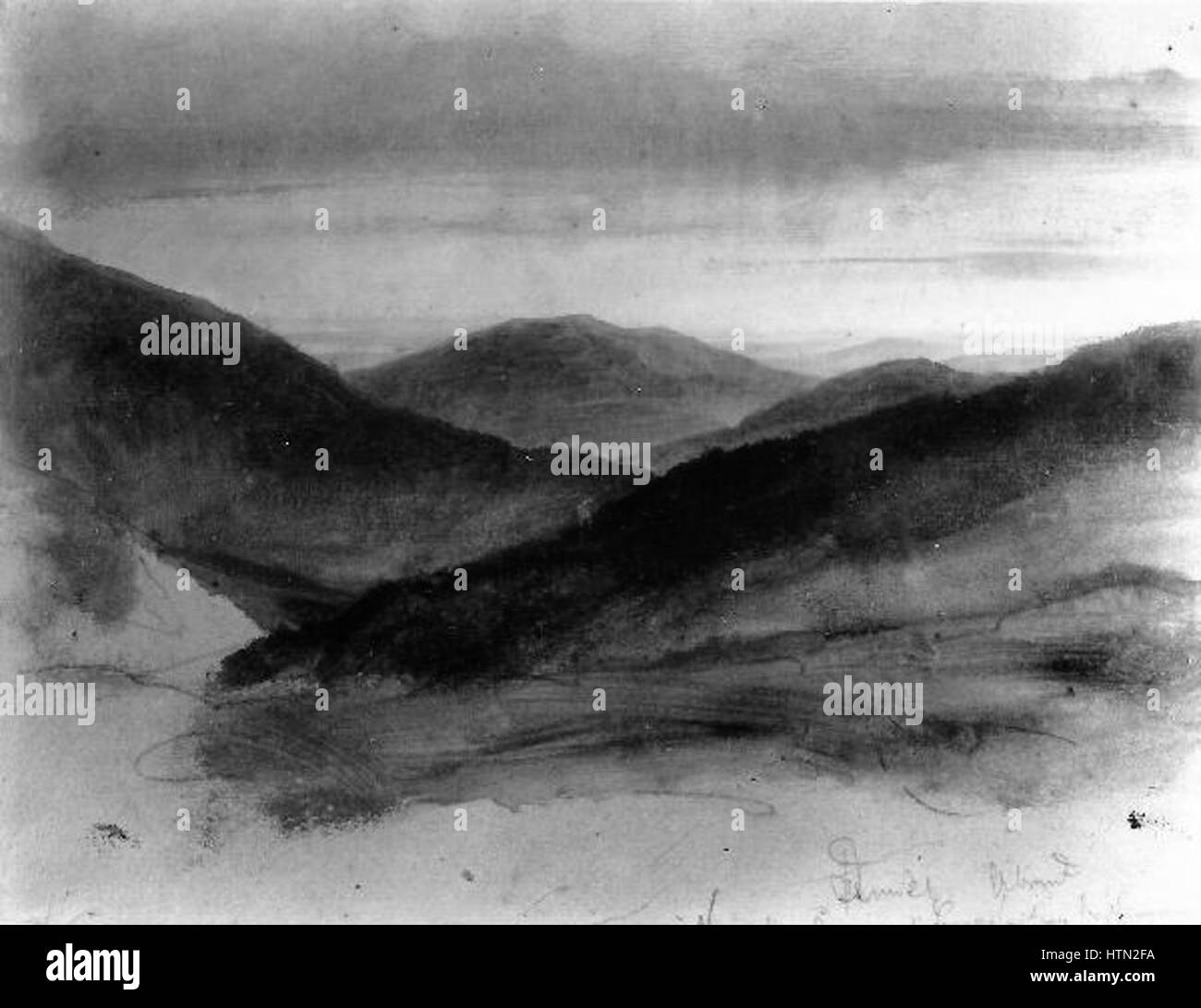 Josef Mánes 1820-1871 - Vecer V Horách po Zapadu Slunce - Studie Cervanku V Horách - Vecer Stockfoto