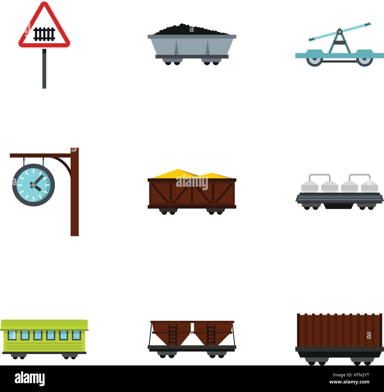 Zug, Eisenbahn, u-Bahn Icons Set. Flache Darstellung von 9 Zug, Eisenbahn, u-Bahn Vektor-Icons für web Stock Vektor