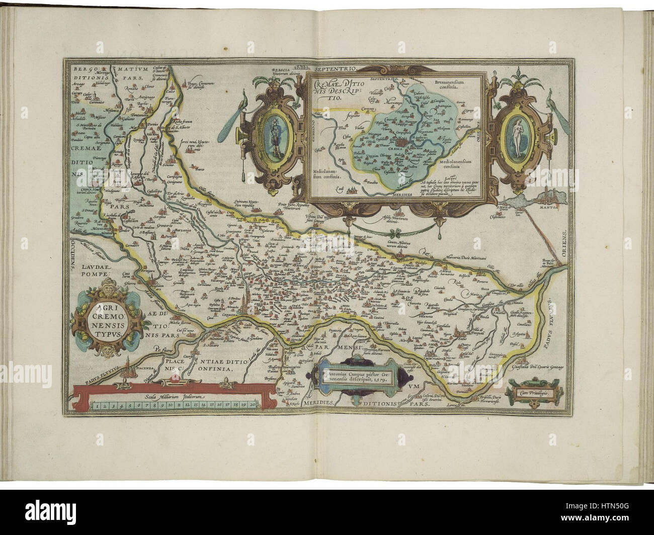 Karte von den Freiheiten von Cremona und Nebenkarte die Freiheiten der Crema von Abraham Ortelius Stockfoto