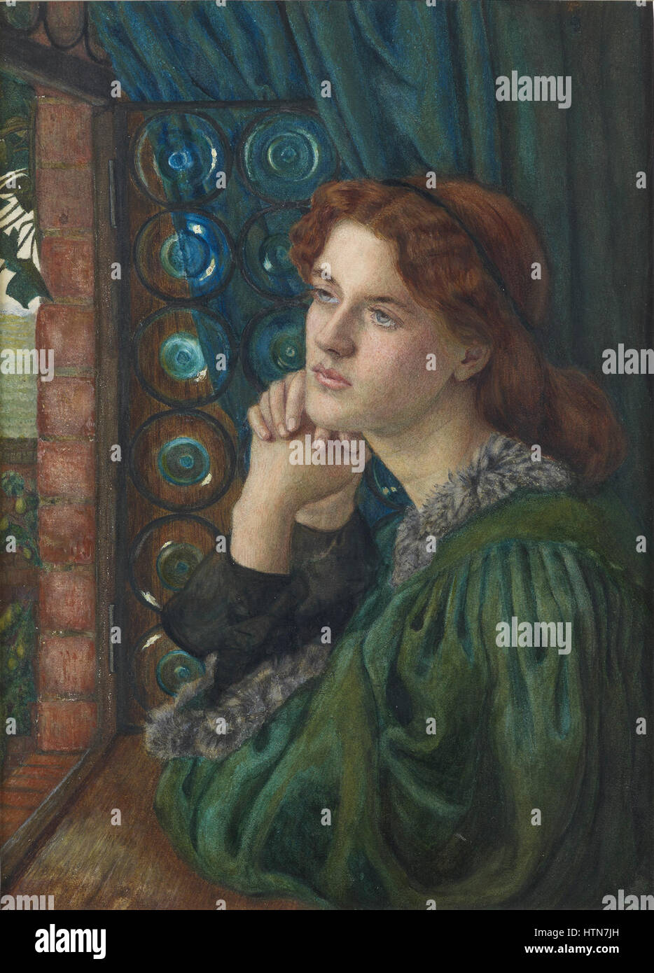 Marie Spartali Stillmans *Mariana* ist ein präraffaelittisches Porträt einer Frau in einem Zustand der Besinnung, das emotionale Tiefe einfängt und sich auf die Themen Isolation und Sehnsucht konzentriert, die in der viktorianischen Kunst üblich sind. Stockfoto