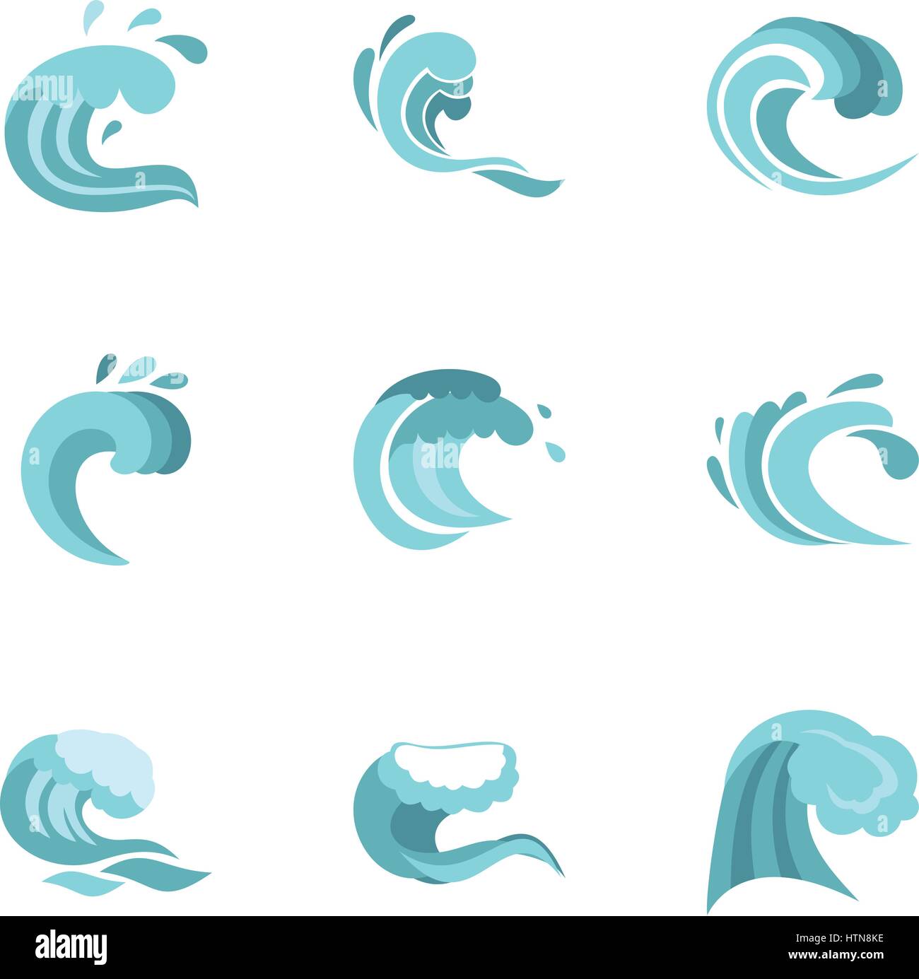 Große blaue Flut Symbole festgelegt. Flache Darstellung der 9 große ...