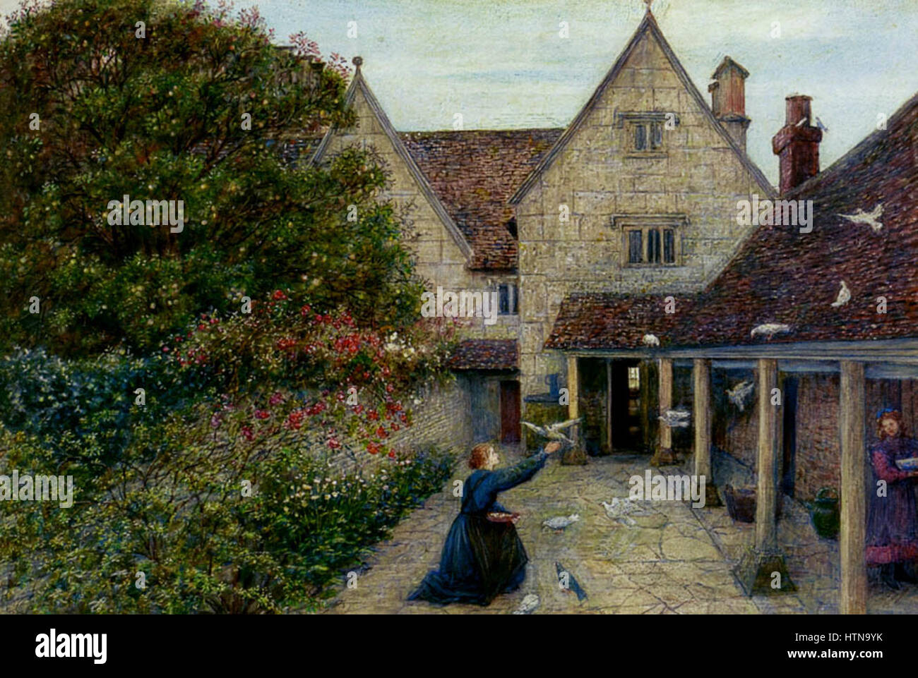 Marie Spartali Stillman - Fütterung der Tauben im Kelmscott Manor, Oxfordshire Stockfoto
