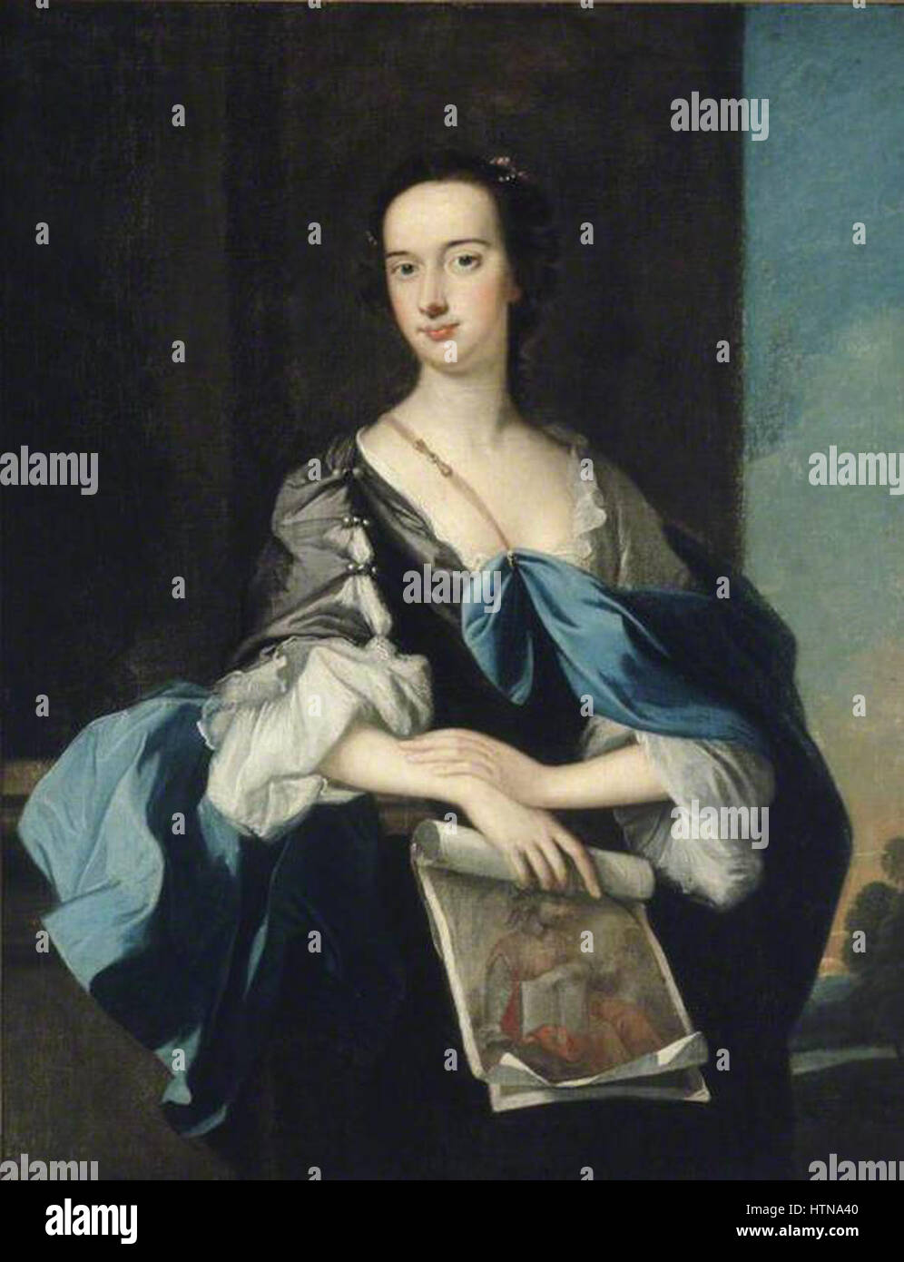 Thomas Hudson - Lady Elizabeth Yorke, Lady Anson, hält eine Zeichnung von Dante von Carlo Dolci Stockfoto