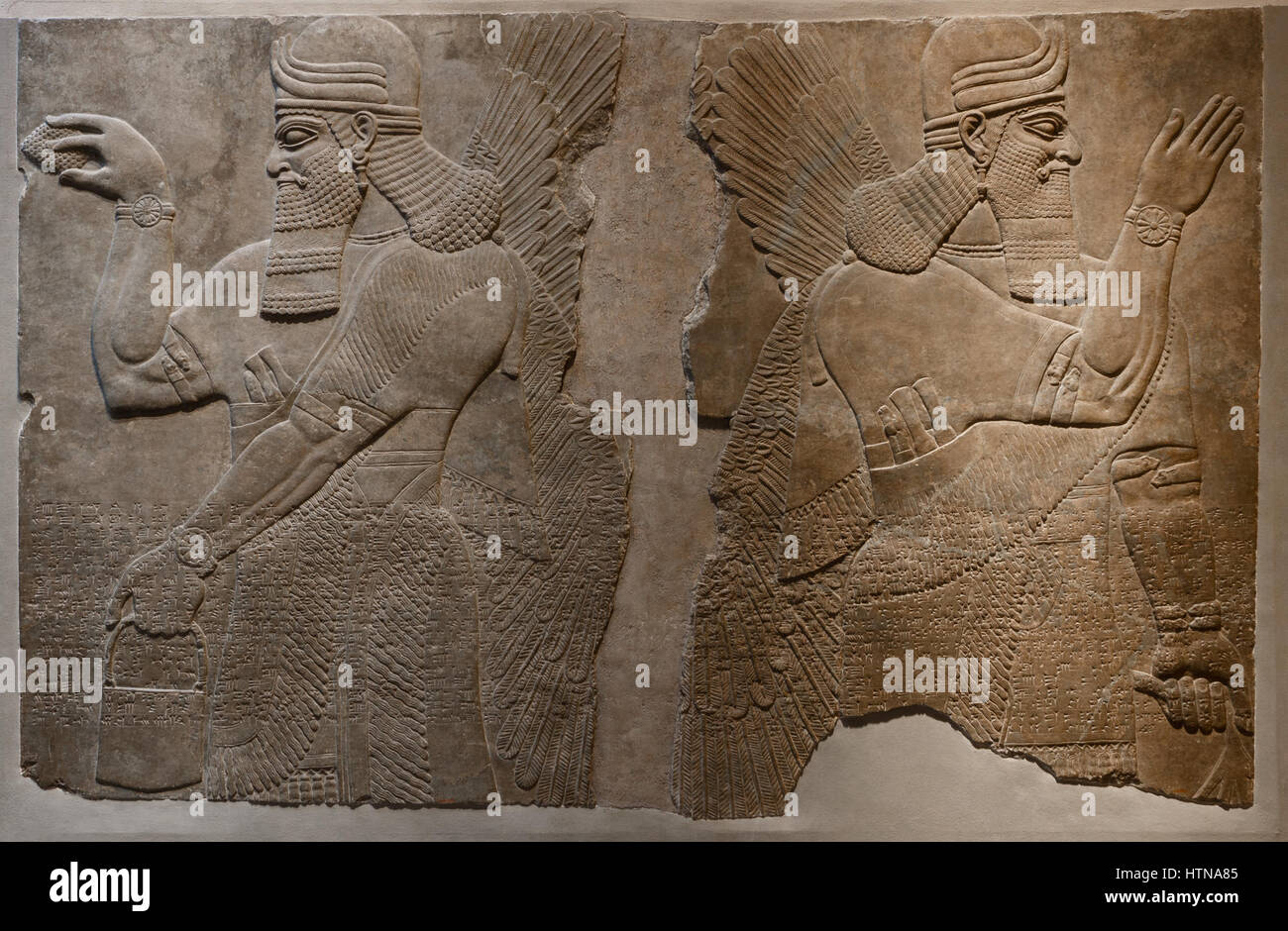 Reliefs aus dem Palast von Ashurnasirpal II - erfüllt Stockfoto