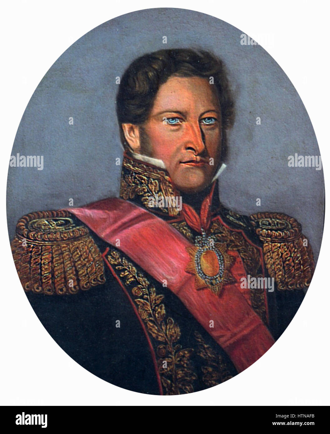 „Juan Manuel de Rosas“ von Descalzi ist ein Porträt des argentinischen politischen Führers, das seinen ernsten Ausdruck und seine kommandierende Präsenz zeigt. Das Porträt repräsentiert Rosas’ Autorität und einflussreiche Rolle in der argentinischen Geschichte im 19. Jahrhundert. Stockfoto
