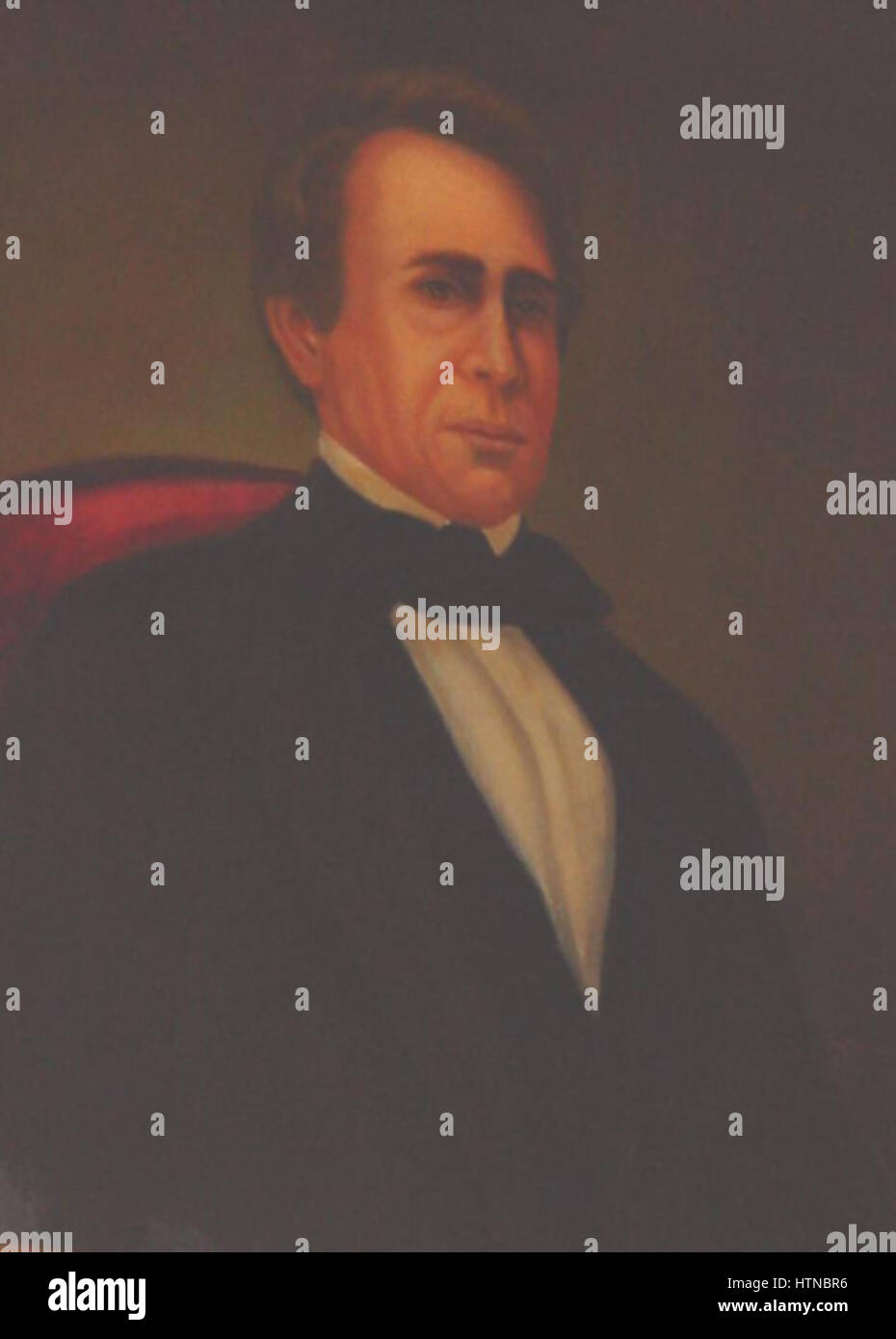 Wilson Shannon, ein prominenter amerikanischer Politiker und Gouverneur von Ohio, wird in diesem Kunstwerk in einem Staatshaus dargestellt. Das Gemälde spiegelt seine Führung und Beteiligung an wichtigen politischen Entscheidungen während seiner Amtszeit wider. Stockfoto