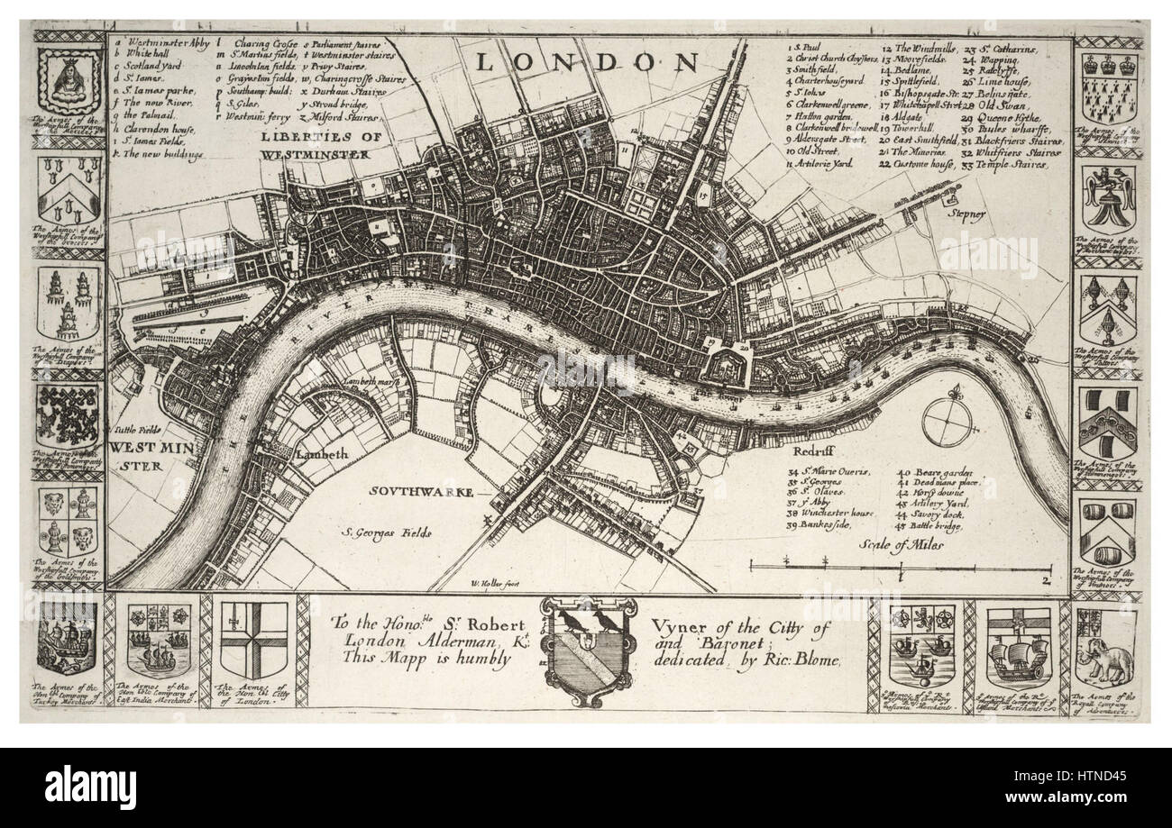 Wenceslas Hollar’s „Plan of London Before the Fire“ ist ein Gravur, der das Stadtbild Londons vor dem Großen Brand von 1666 darstellt und einen wertvollen historischen Überblick über Londons Grundriss bietet. Stockfoto
