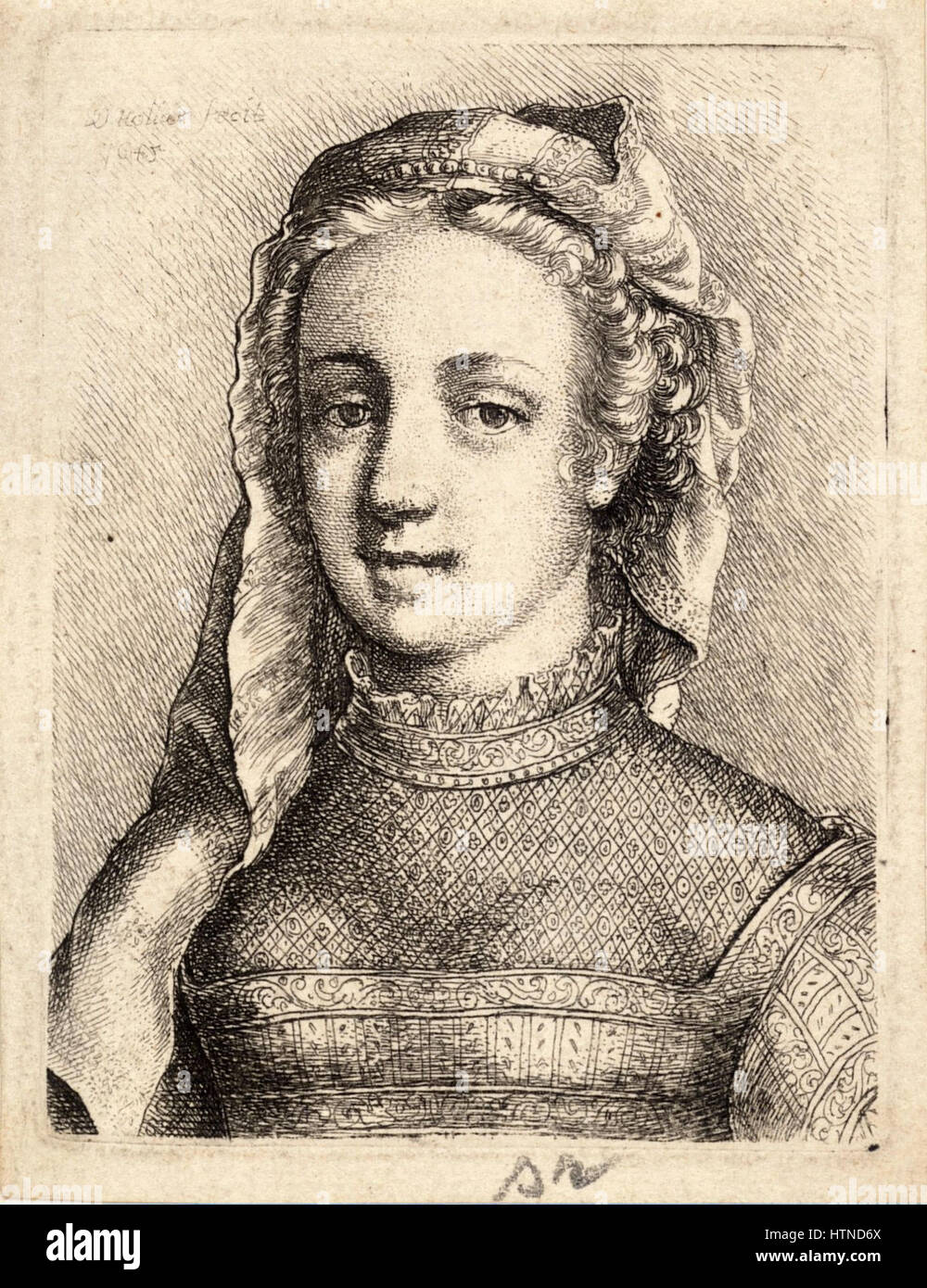 Wenceslas Hollar - Frau mit durchscheinenden Krawatten Stockfoto
