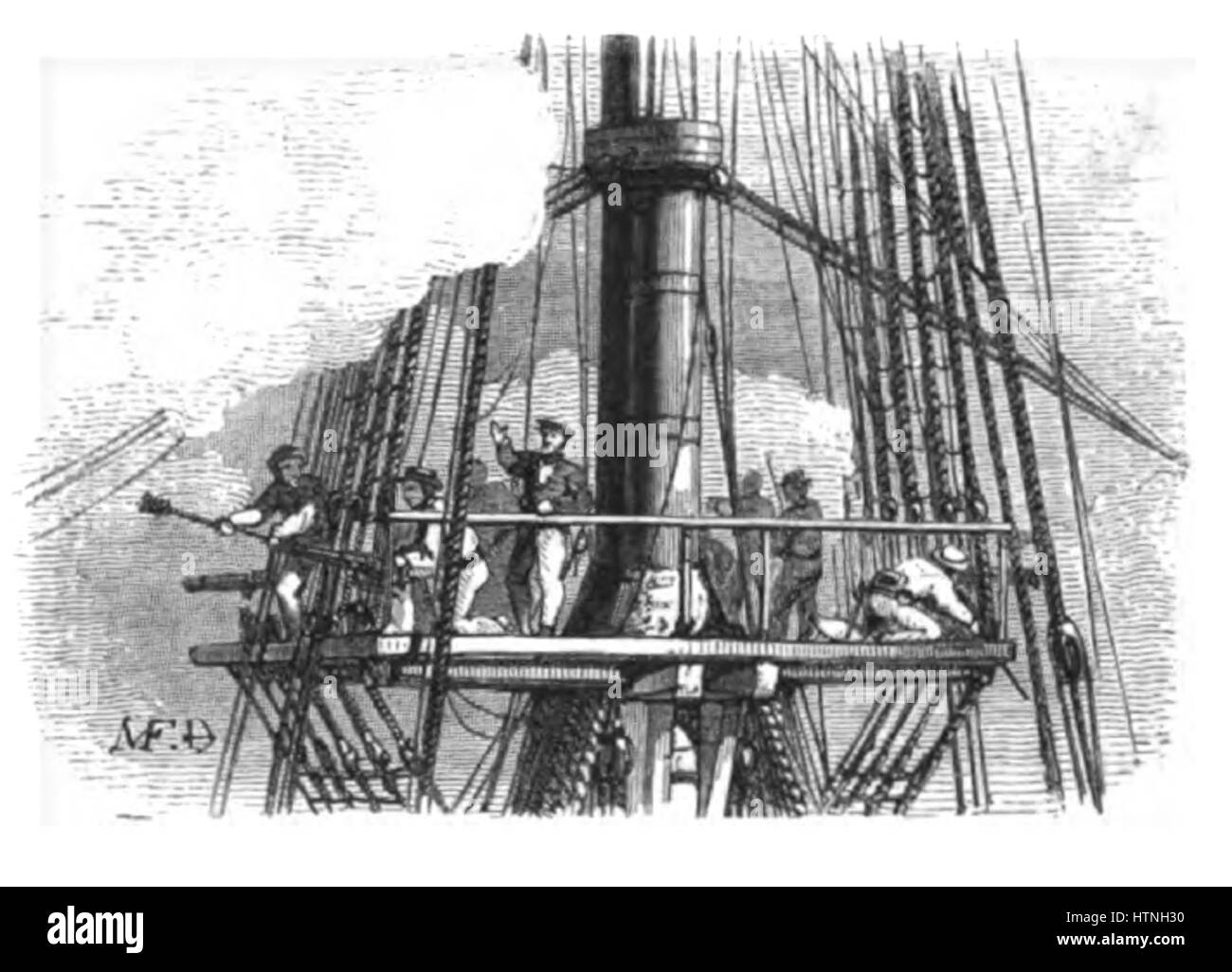 „La Marine“ von Pacini wurde 1986 gegründet und beschäftigt sich mit maritimen Themen, wobei der Schwerpunkt auf die Beziehung zwischen Meer und Schiff gelegt wird. Die Arbeit verwendet fließende Linien und lebendige Farben, um die Bewegung des Wassers und die Kraft des Ozeans darzustellen und Themen der Erkundung und des Abenteuers zu verkörpern. Stockfoto