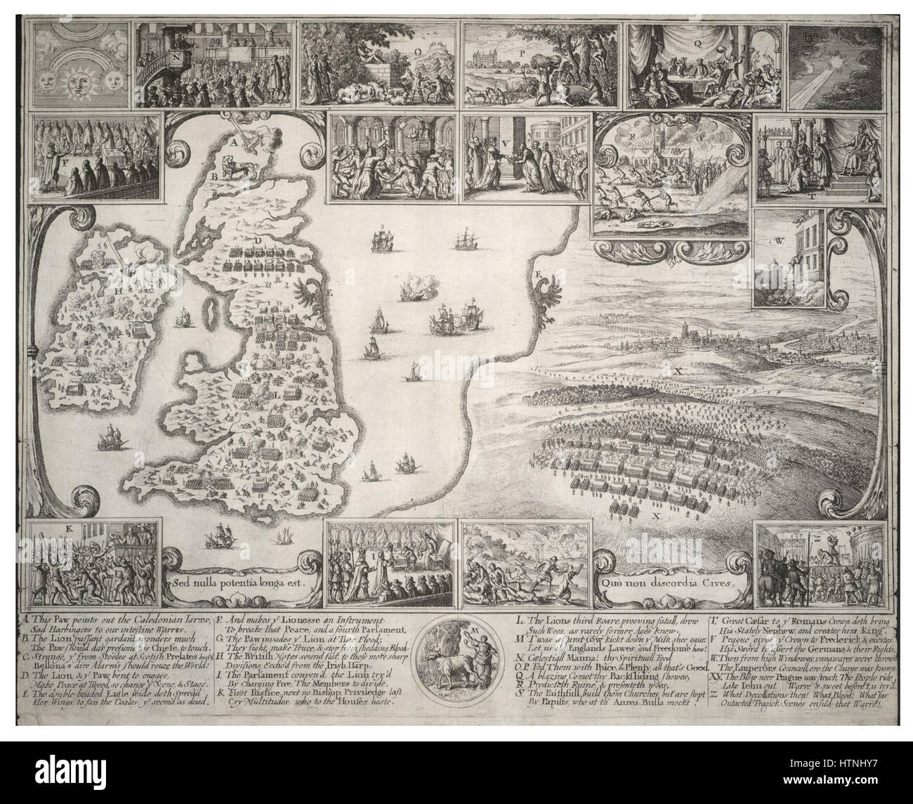 Wenceslas Hollar - Karte von England und Aussicht auf Prag mit Szenen aus dem Beginn des Bürgerkrieges Stockfoto Wenceslas Hollar - Karte von England und Aussicht auf Prag mit Szenen aus dem Beginn des Bürgerkrieges Stockfoto