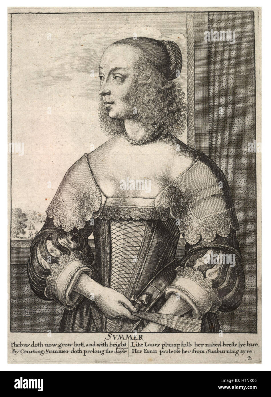 „Summer“ von Wenceslas Hollar (State 2) ist ein Gravur, der die Jahreszeit des Sommers veranschaulicht und sich auf natürliche Elemente und eine ruhige Atmosphäre konzentriert. Die detaillierten Linien und der naturalistische Ansatz von Hollar spiegeln das Wesen der Saison wider. Stockfoto