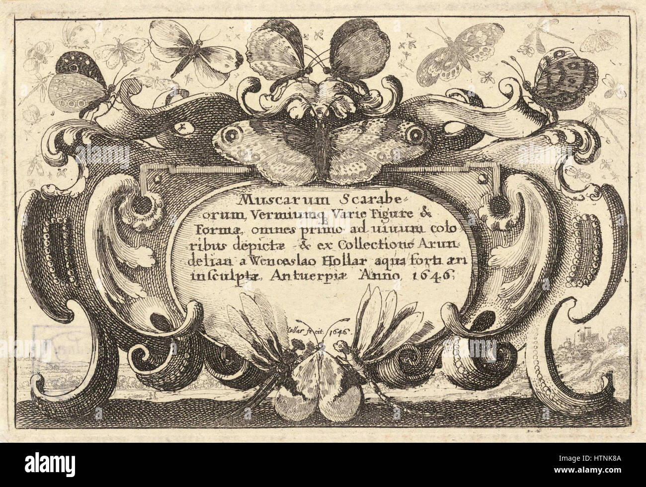 Wenceslas Hollar’s Titel (State 1) 3 ist ein Stich, der ein bedeutendes historisches Ereignis oder eine Figur darstellt. Bekannt für seine detaillierten und ausdrucksstarken Stiche, ist Hollar’ Werk beispielhaft für die europäische Druckerei des 17. Jahrhunderts mit einem Schwerpunkt auf feinen Linien und komplizierter Komposition. Stockfoto