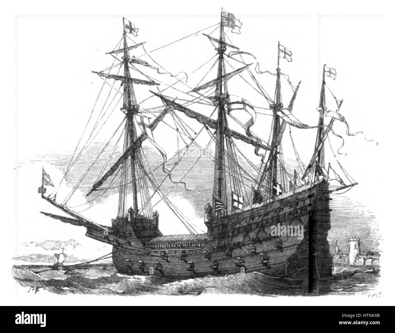 Dieses Kunstwerk mit dem Titel „La Marine“ von Pacini zeigt eine lebendige Darstellung des maritimen Lebens und zeigt die komplizierten Details des Meeres und der Schiffe. Es veranschaulicht die Fähigkeit des Künstlers, die Kraft der Natur mit der menschlichen Erfahrung des Navigierens im Ozean zu verschmelzen. Das Gemälde zeichnet sich durch seine dynamische Komposition und die lebendigen Farben aus. Stockfoto