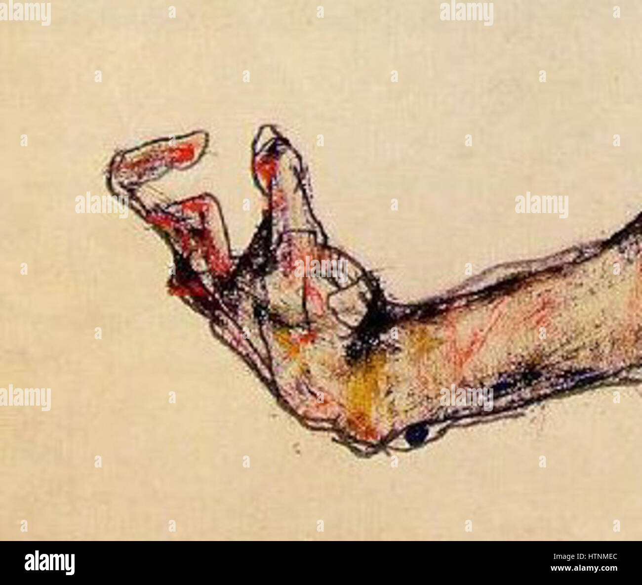 Schiele Vechter Zelfpotret Detail hand Stockfoto