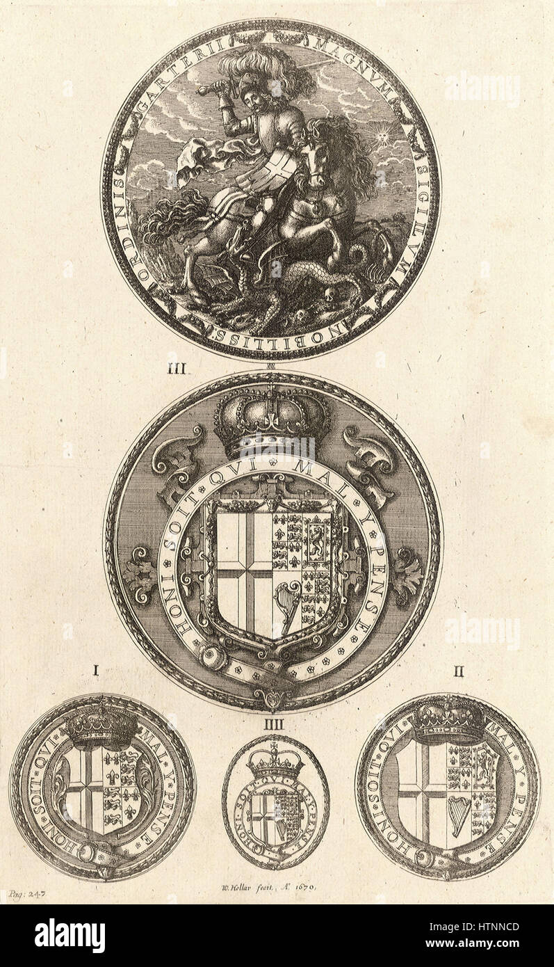 Wenceslas Hollar - vier Siegel des Hosenbandordens (Zustand 2) Stockfoto