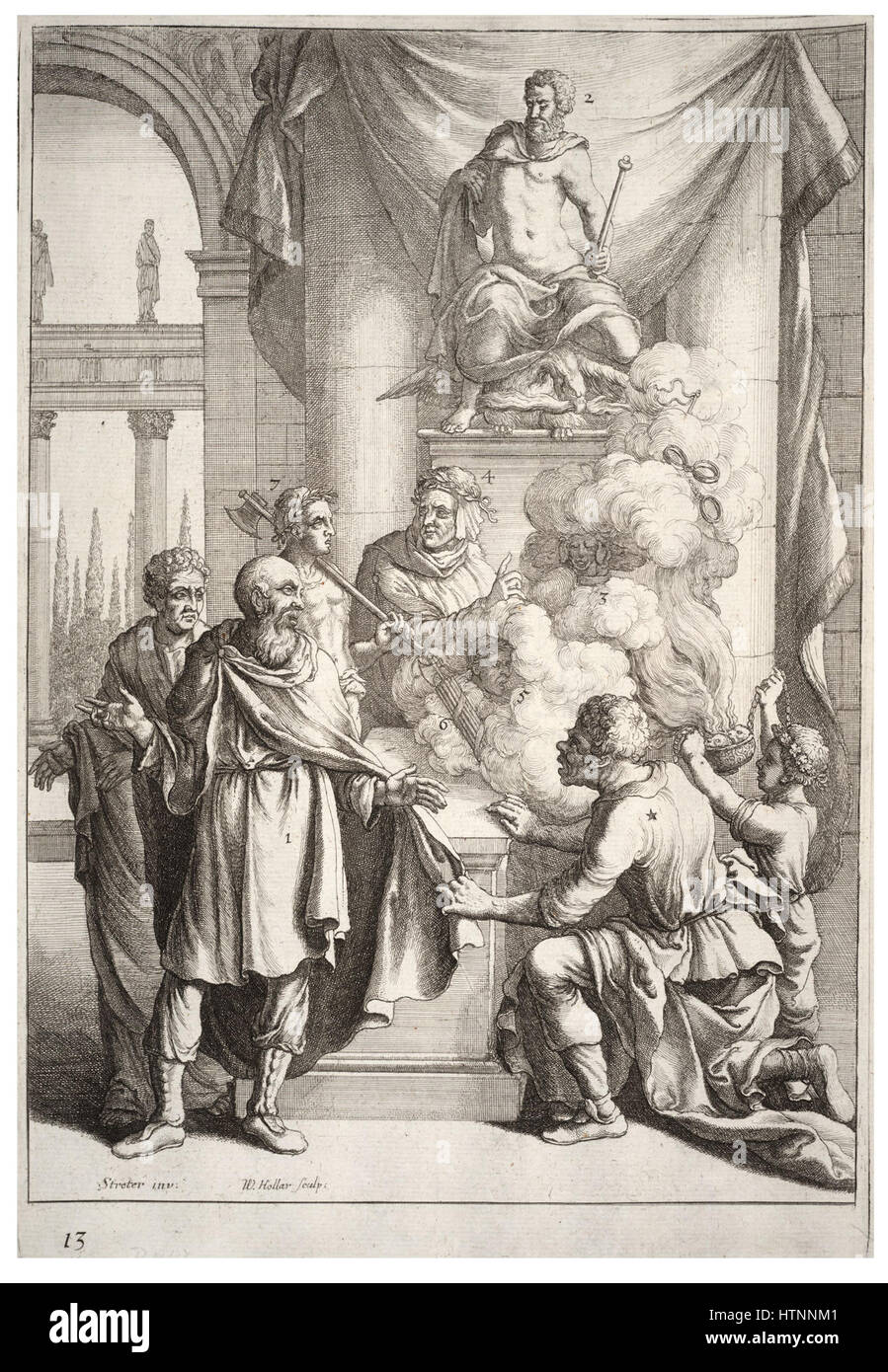 Wenceslas Hollar' Ätzung „Ein Kondolenzbrief“ fängt den emotionalen Ton einer schriftlichen Botschaft ein und konzentriert sich dabei auf die zarten Details der Figuren und des Textes. Das Stück reflektiert europäische Gefühle des 17. Jahrhunderts und die Kunst des persönlichen Ausdrucks durch Briefe. Stockfoto