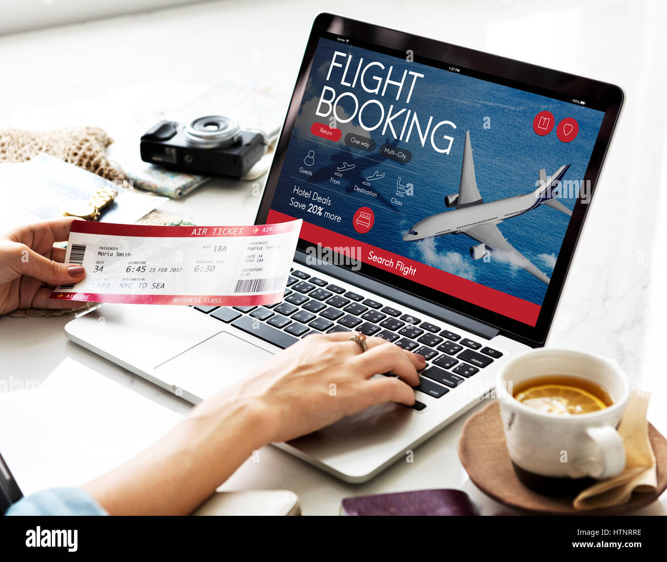 Air Ticket Flug Buchung Konzept Stockfoto