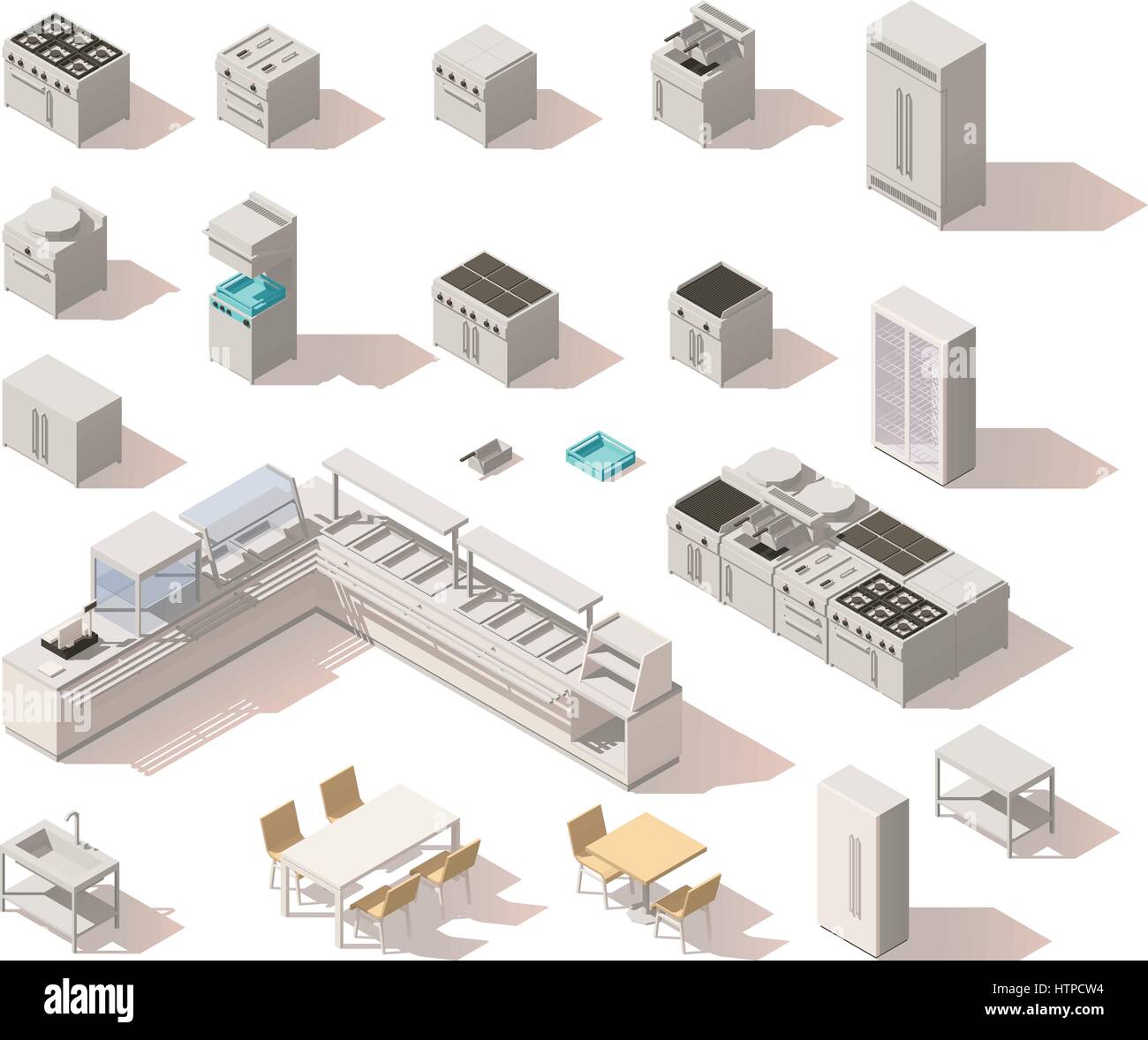 Vektor-isometrische low-Poly-Gaststätteneinrichtungen Stock Vektor
