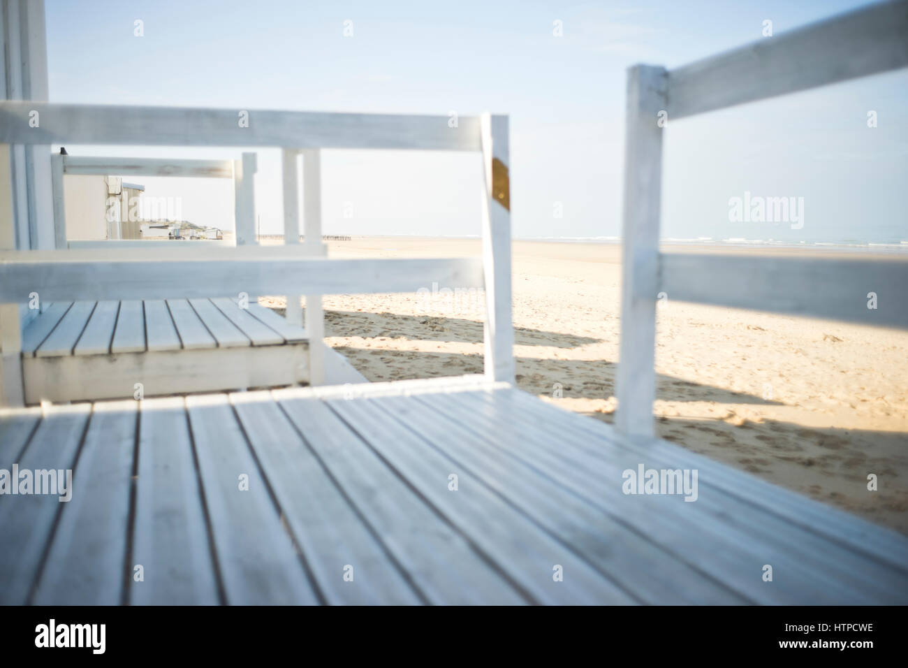 Strandhäuser in Bleriot-Plage, ein beliebter Strand in der Nähe von Calais, Frankreich Stockfoto