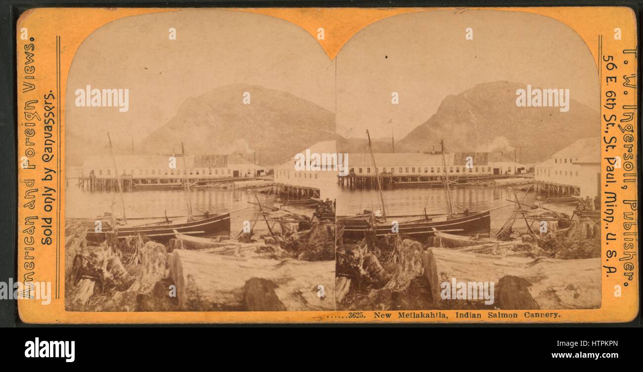 Stereograph neue Metlakahtla indischen Lachs Konservenfabrik, Alaska, 1890. Von der New York Public Library. Stockfoto