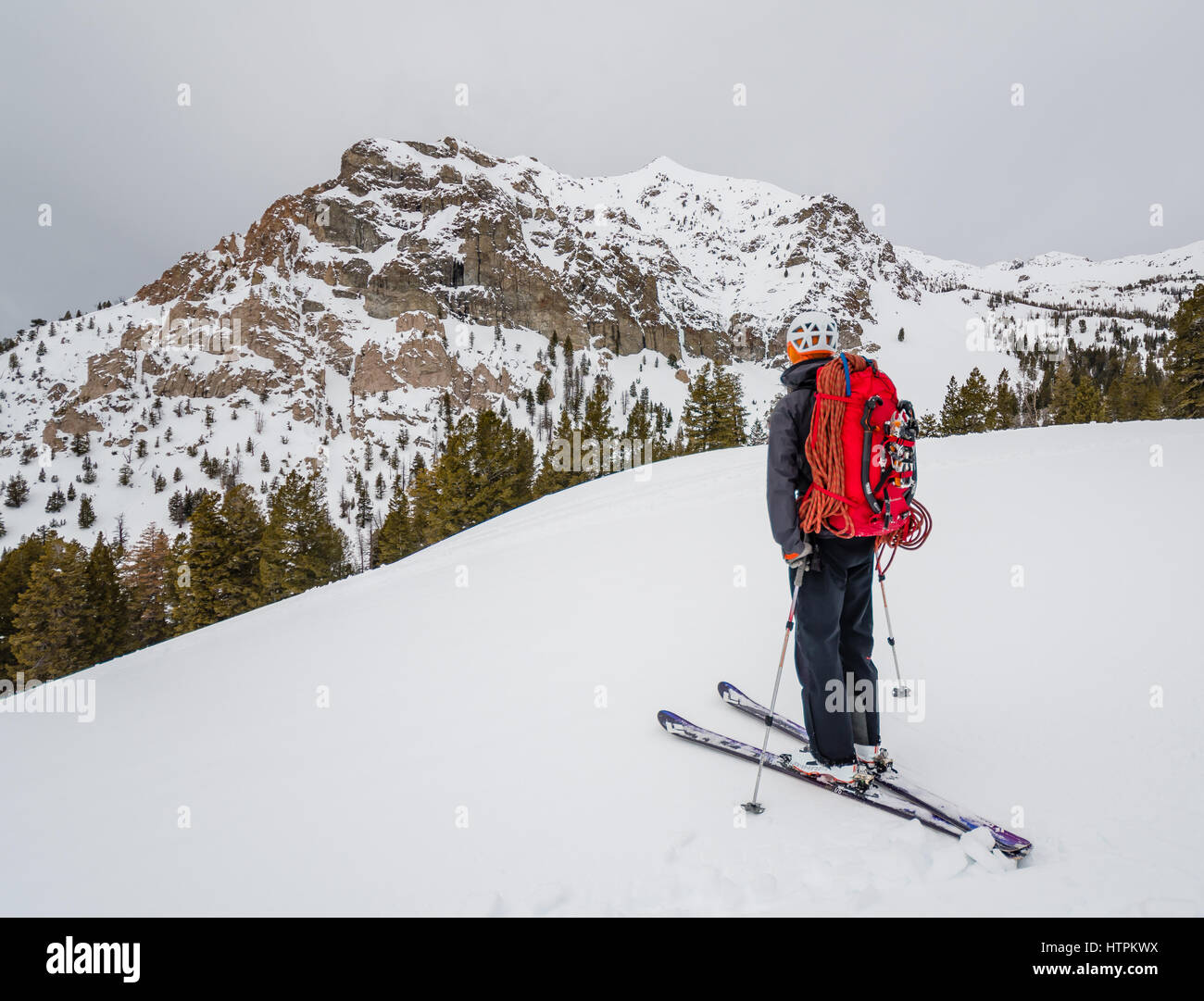 Shane Nelson auf Annäherung an Silver Peak Eis steigt in der Nähe von Sun Valley Idaho Stockfoto