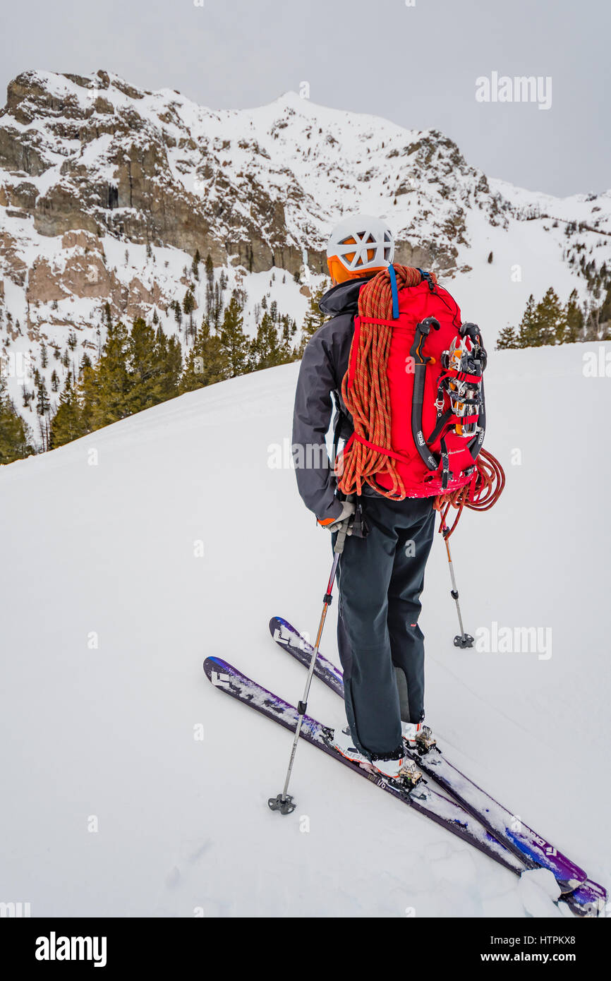 Shane Nelson auf Annäherung an Silver Peak Eis steigt in der Nähe von Sun Valley Idaho Stockfoto