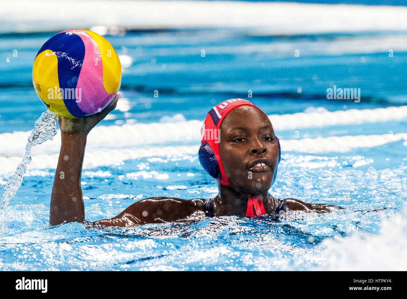 Rio De Janeiro, Brasilien. 18. August 2016 konkurriert Ashleigh Johnson (USA) Torwart in der Frauen-Wasserball-Match vs. Ungarn 2016 Olympischen Sommer g Stockfoto