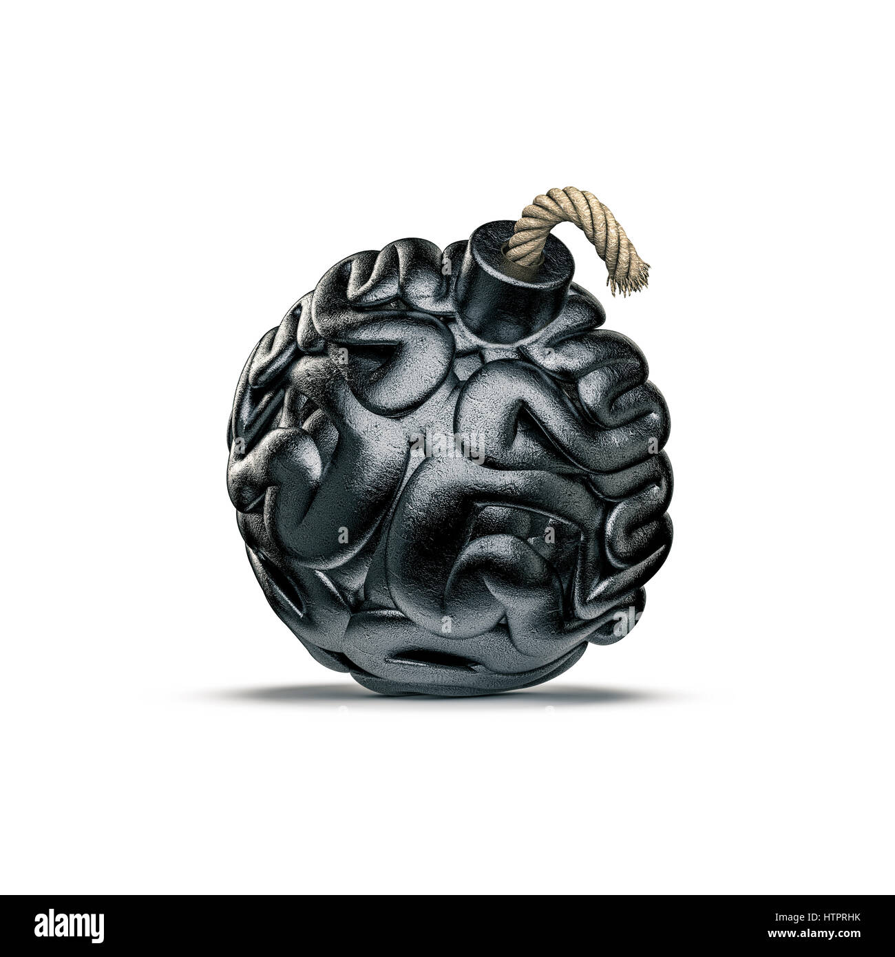 Gehirn-Bombe-Konzept / 3D-Illustration Metall Bombe mit Sicherung geprägt wie menschliches Gehirn Stockfoto