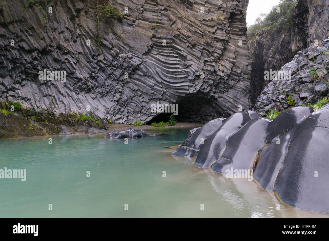 Säulenförmigen Basalt Felsformationen, Gole britische National Park, Sizilien, Italien Stockfoto