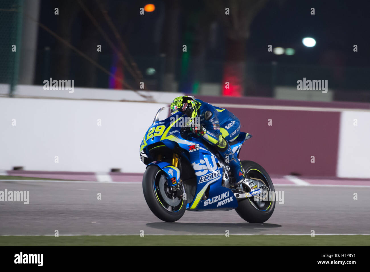 12. März 2017, Losail Circuit, Katar.  Andrea Iannone der Suzuki während der Schlusstag der MotoGP Wintertest in Losail International Circui fährt Stockfoto