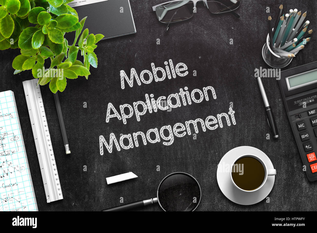 Mobile Applikation-Management-Konzept. 3D Render. Stockfoto