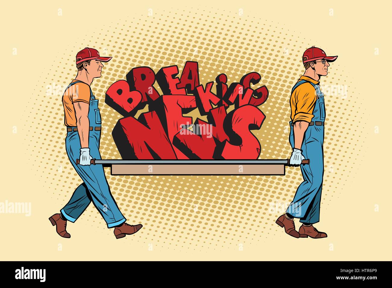 Breaking News-Arbeiter tragen auf einer Bahre Stock Vektor