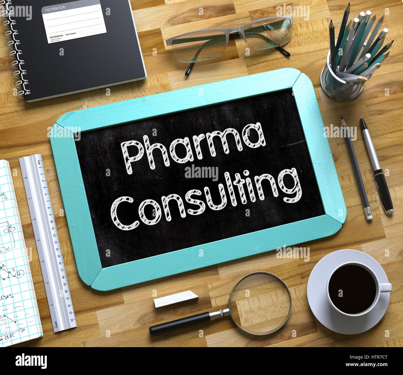 Pharma Consulting - Text auf kleinen Tafel. 3D. Stockfoto